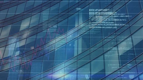 Animation of graphs, changing numbers, binary codes and computer language over 動画素材 248674581