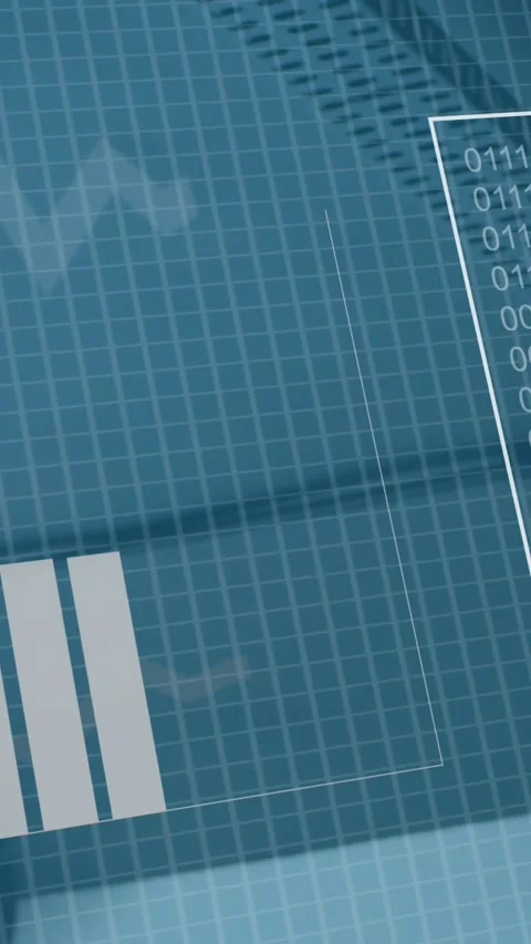 Animation of graphs, changing numbers, binary codes over surveillance camera and 動画素材 344783652