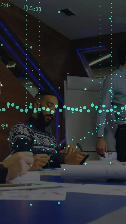Animation of graphs with changing numbers, diverse manager explaining reports on Video stock 344783626