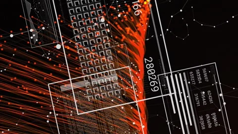 Animation of graphs, changing numbers, loading squares over connected dots and Stock Footage 312523877