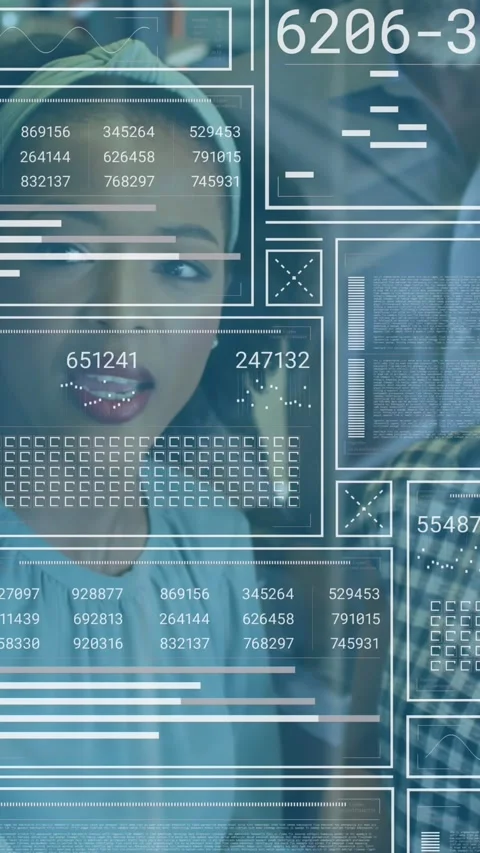 Animation of graphs, changing numbers, loading circles, bars, diverse coworkers Stock Footage 320983900
