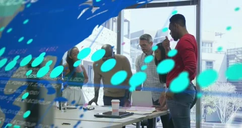 Animation of graphs, changing numbers, map and computer language, diverse Stock Footage 328520564