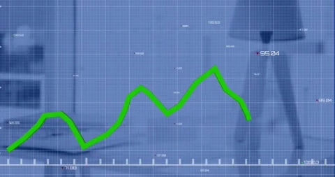 Animation of graphs with changing numbers over grid pattern against table lamp Stock Footage 327961785