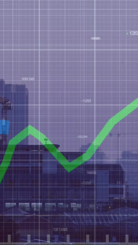 Animation of graphs with changing numbers over grid pattern against modern Stock Footage 344803175