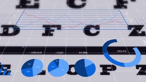 Animation graphs, charts and data processing over eyesight test interface Stock Footage 329123352