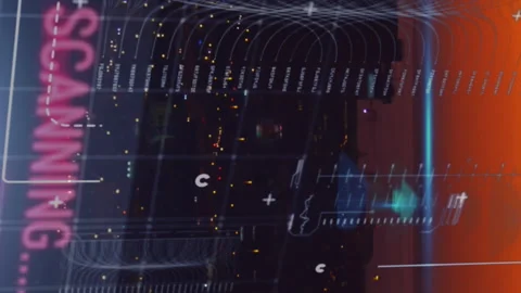 Animation of graphs, computer language over time lapse of vehicles on street Stock Footage 312489243
