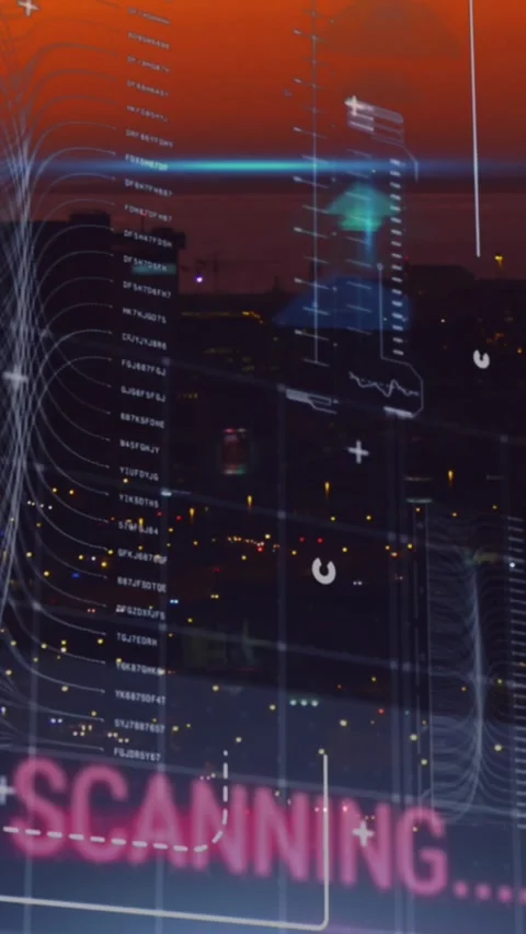 Animation of graphs, computer language over time lapse of vehicles on street Stock Footage 320983639
