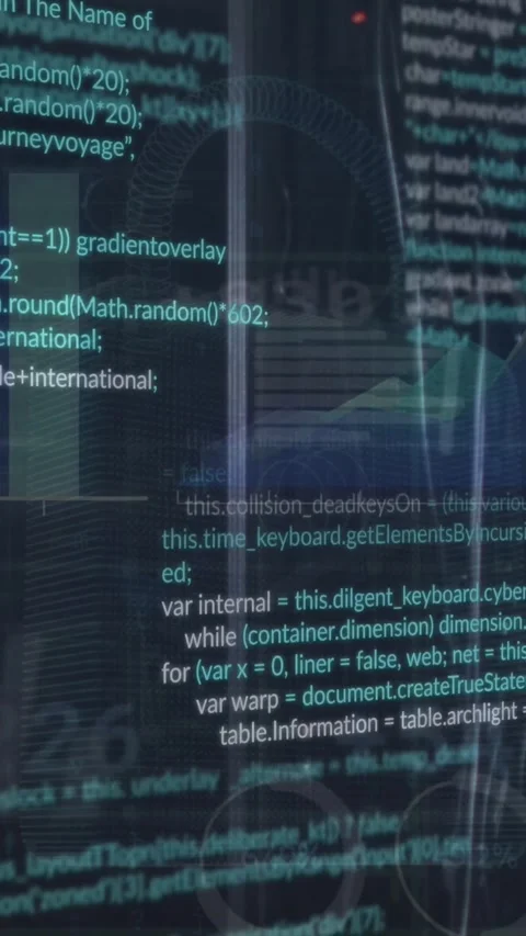 Animation of graphs, computer language over data server room Stock Footage 344723347