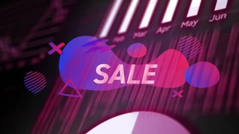 Animation of graphs, computer language with sale text on abstract pattern over Stock Footage 247967085
