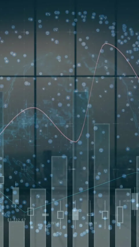 Animation of graphs, connected dots globe over glass window against modern Stock Footage 344557693