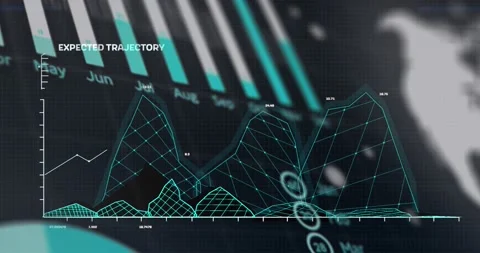 Animation of graphs, data and globe on b... | Stock Video | Pond5