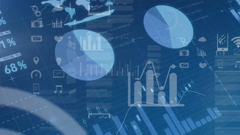 Animation of graphs data and information moving on a screen Видео 147869612