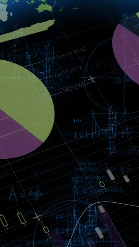 Animation of graphs, data and world map on black digital screen Stock Footage 344593925