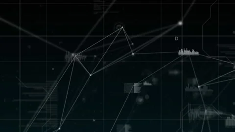 Animation of graphs, database, connected dots and circles with sound waves on Video stock 328311934