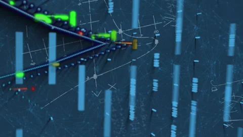 Animation of graphs, globe and math formulas on blue background Stock Footage 313166253