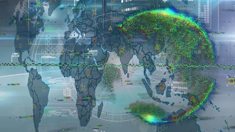 Animation of graphs, globe and world map... | Stock Video | Pond5