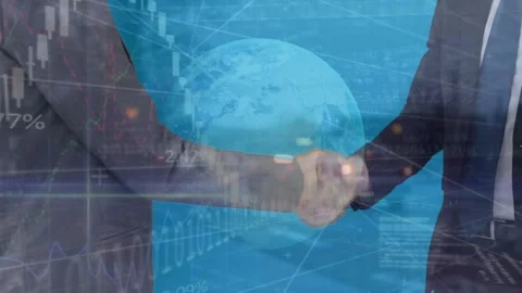 Animation of graphs, globe, computer language, midsection of caucasian Stock Footage 325703108