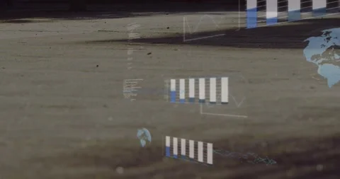 Animation of graphs, globes and computer language over low section of people 스톡 동영상 330725165