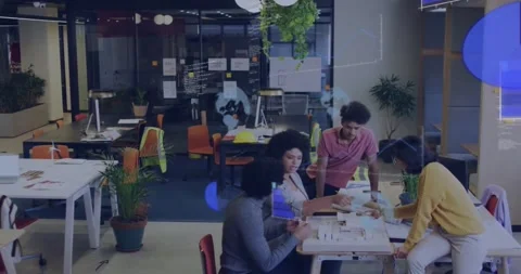 Animation of graphs, globes, computer language, diverse architects discussing 3d Stock Footage 329706006