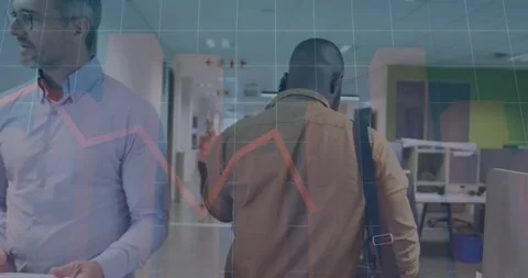 Animation of graphs, grid pattern, african american man talking on cellphone Stock Footage 249679178