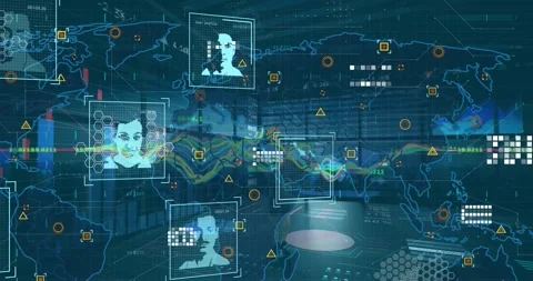 Animation of graphs, icons, world map an... | Stock Video | Pond5