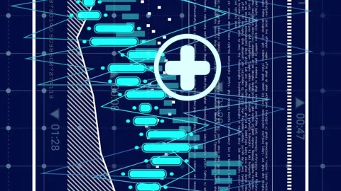 Animation of graphs, loading bar, data over multiple icons against blue Stock Footage 312978993