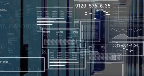 Animation of graphs, loading bars, circles and computer language over server Stock Footage 249070584