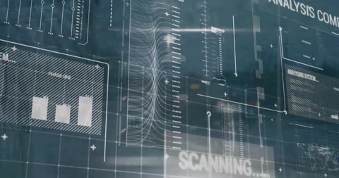 Animation of graphs, loading bars, map and computer language over moving Stock Footage 243326196