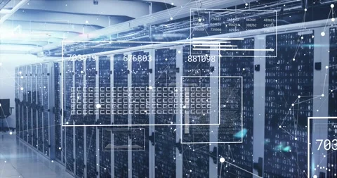Animation of graphs, loading bars, squares, connected dots over binary codes on Stock Footage 250592071