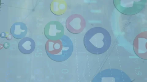 Animation of graphs, loading circles and icon in circles over windmill against Stock Footage 313095140