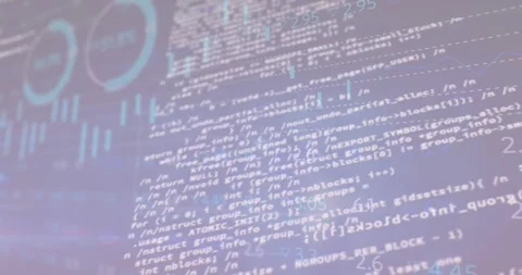 Animation of graphs, loading circles and trading board over computer language on Stock Footage 328932118