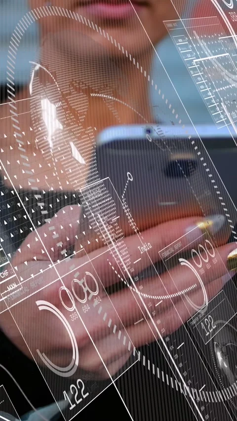 Animation of graphs, loading circles and numbers over midsection of caucasian Stock Footage 344284102