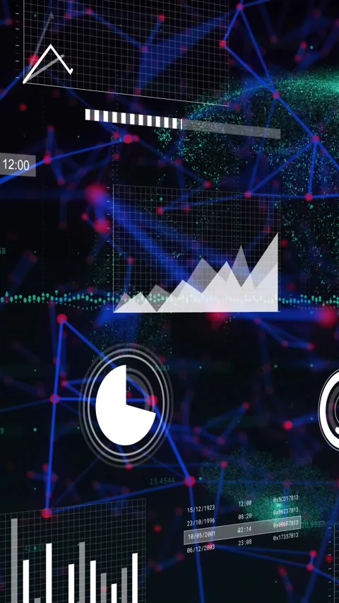 Animation of graphs, loading circles and graphs over connected dots and globe on Stock Footage 344803298