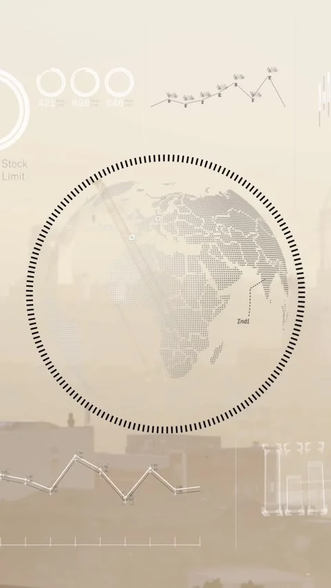 Animation of graphs, loading circles, bars, globe in circle against aerial view Stock Footage 344011997