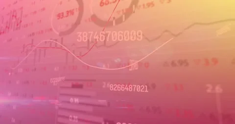 Animation of graphs, loading circles, changing numbers and computer language on Stock Footage 247690765