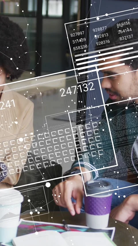 Animation of graphs, loading squares, numbers and connected dots, diverse Stock Footage 344706505