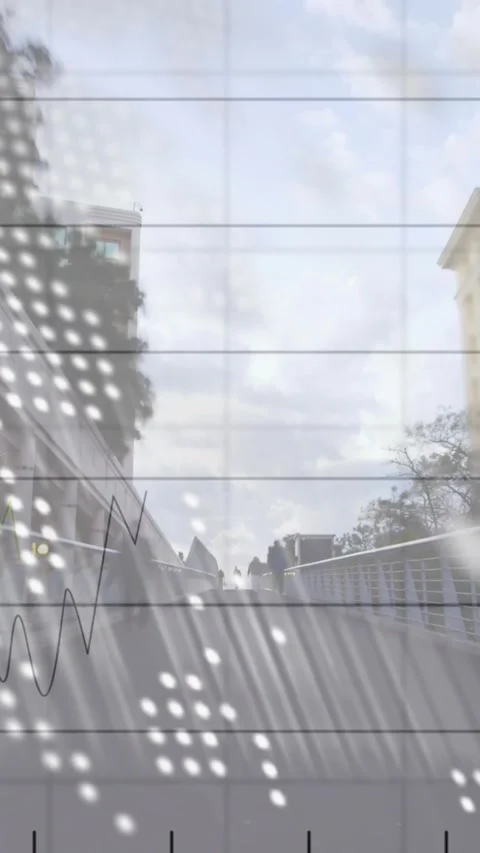 Animation of graphs, map and computer language, time lapse of walking people Stock Footage 320215493