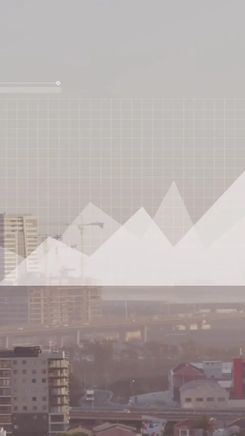 Animation of graphs, map and loading bars over modern city against sky Stock Footage 344595747