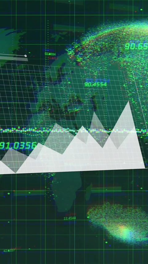 Animation of graphs, map, loading bars, globe and map with numbers over black Stock Footage 344766088
