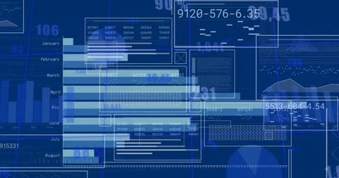 Animation of graphs, months names, changing numbers, loading circles and bars Stock Footage 330105982