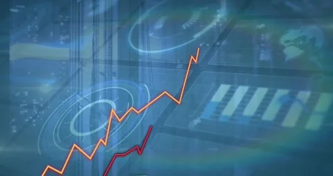 Animation of graphs moving over interface with data processing against computer Stock Footage 325964357
