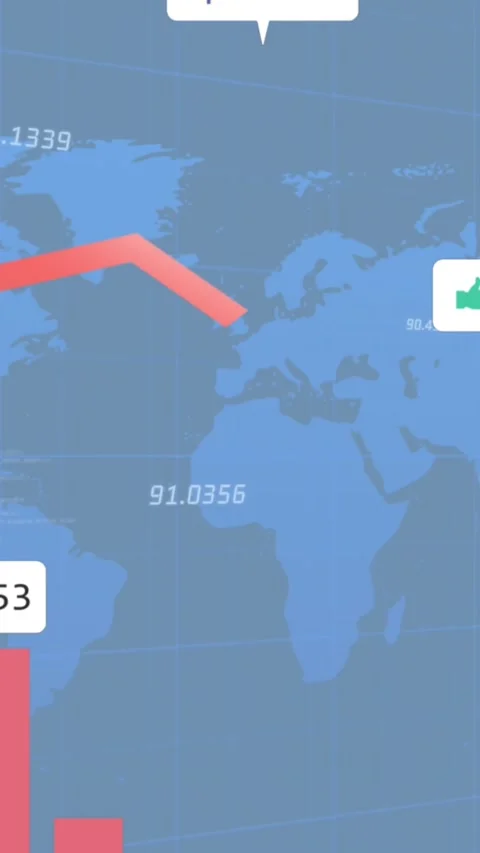 Animation of graphs, notification bars and numbers with map over blue background Stock Footage 344774963