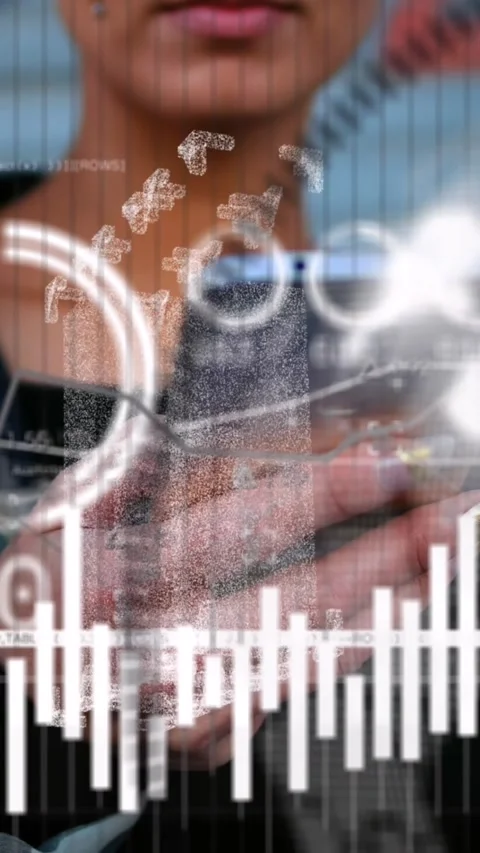 Animation of graphs, numbers and programming language over midsection of 스톡 동영상 344284096