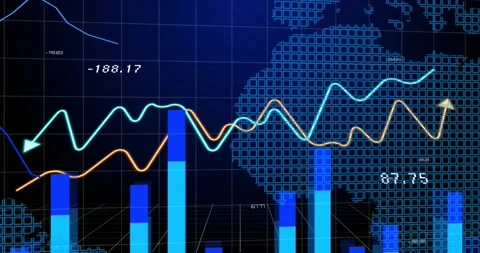 Animation of graphs, numbers and world m... | Stock Video | Pond5