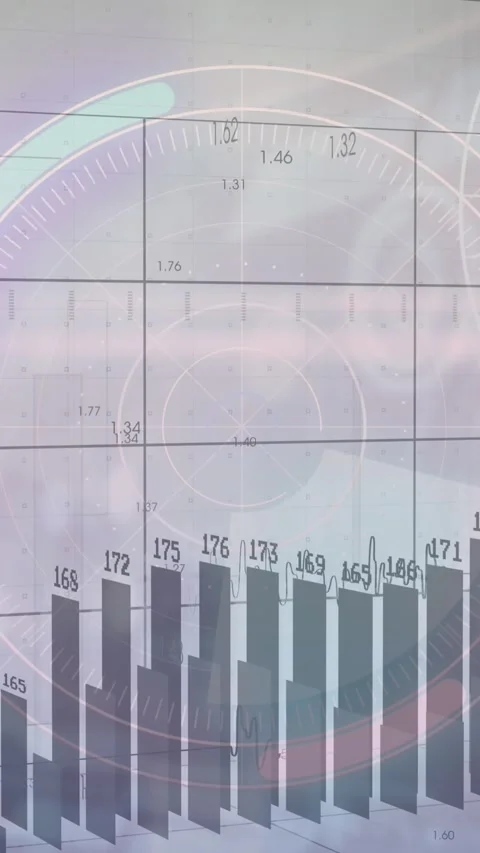 Animation of graphs with numbers, loading circles and radar against cloudy sky Stock Footage 344370160