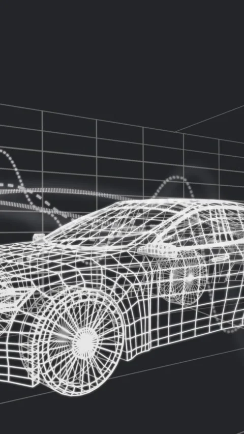 Animation of graphs over 3d car model moving seamless pattern in a tunnel on Stock Footage 341956494