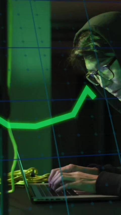 Animation of graphs over asian man working in server room Stock Footage 342608027