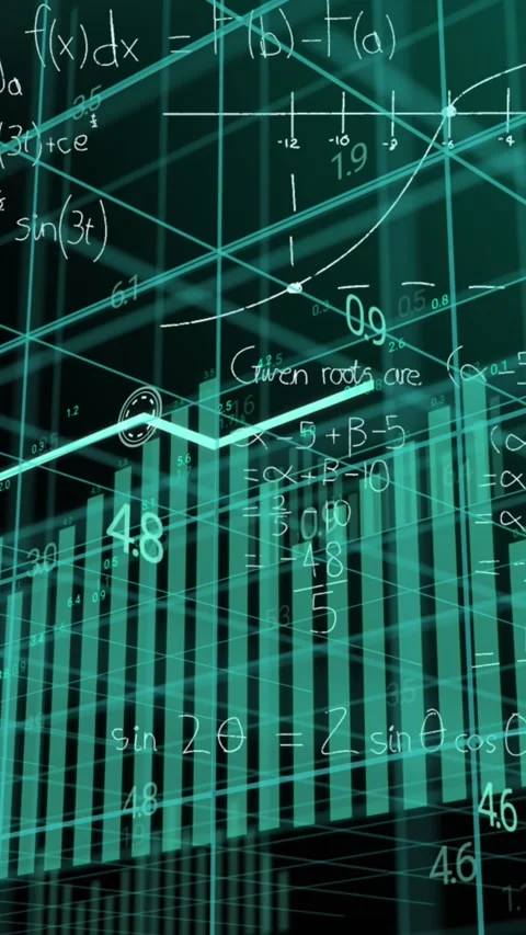 Animation of graphs over grid pattern against mathematical equation and diagrams Stock Footage 321111067