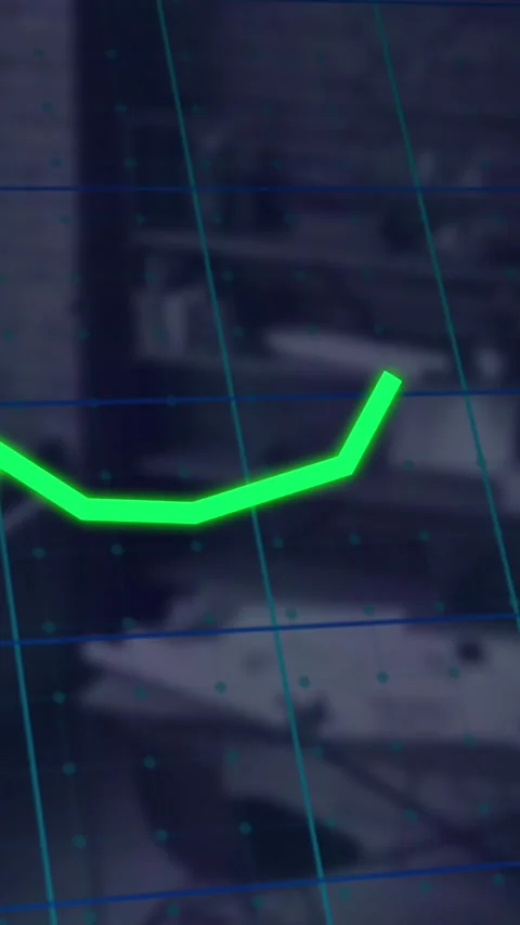 Animation of graphs over grid pattern over high angle view of empty office Stock Footage 344706455