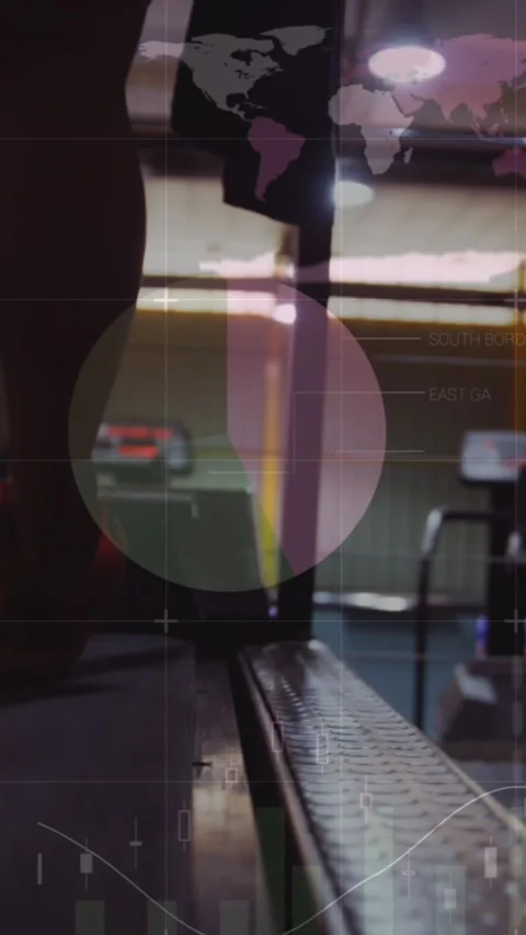 Animation of graphs over legs of african american man exercising at treadmill Stock Footage 343778805